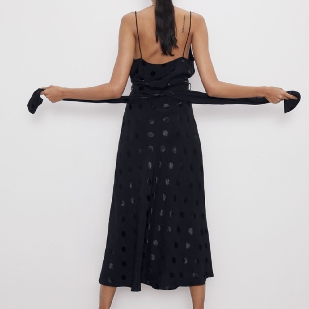 NWT Zara Black Midi Polka Dot Jaquard Dress - Picture 4 of 11